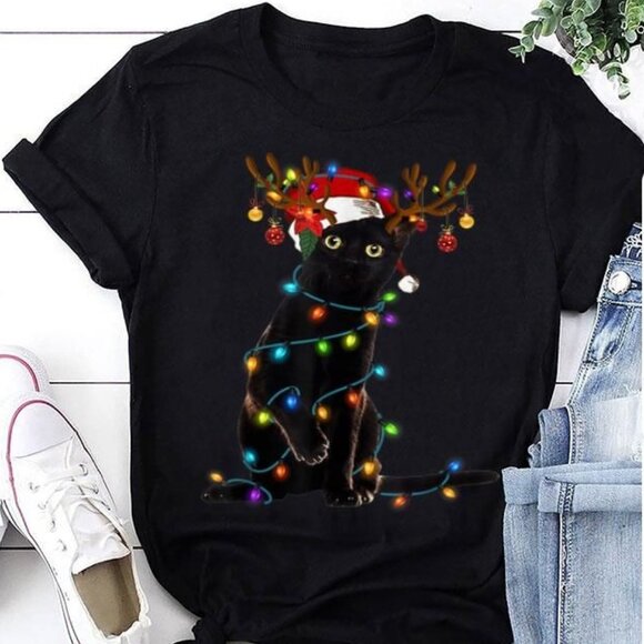 Tops - Cat Christmas Light Funny Cat Lover Christmas Shirt